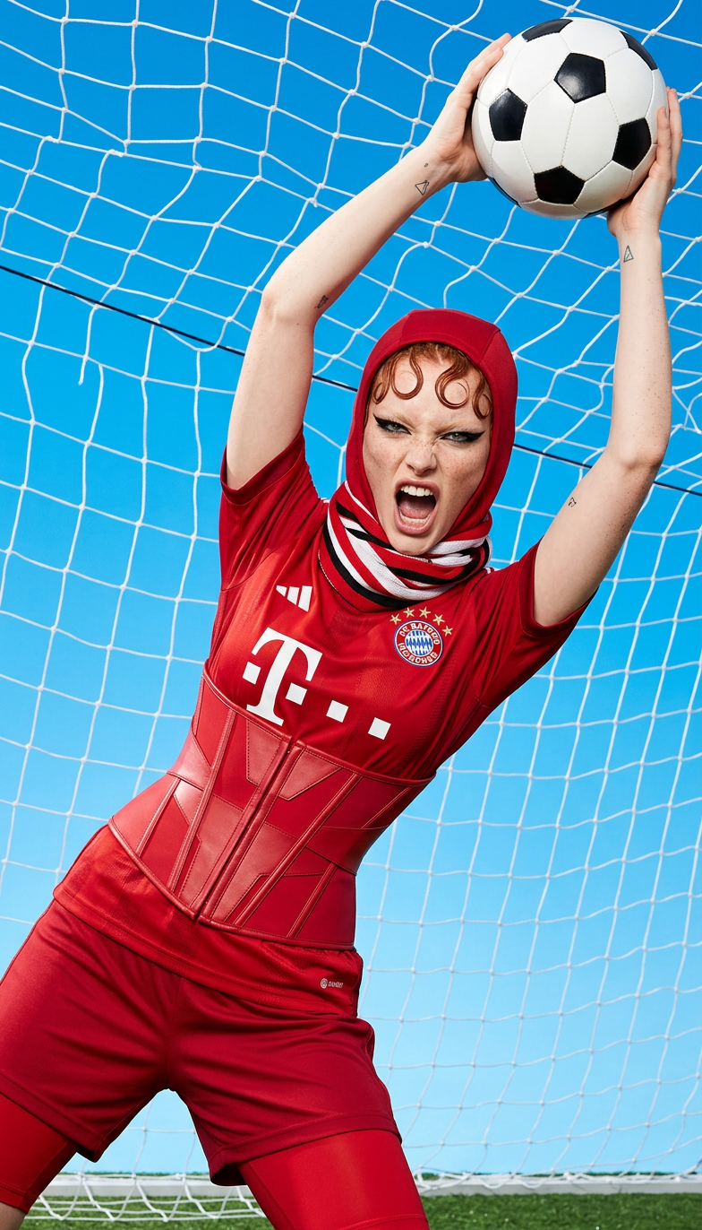Iconic Jump - red kit & leather corset, goalkeeper energy